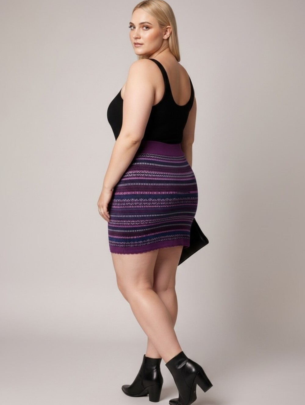 Jessica Purple Patterned Knit Mini Skirt